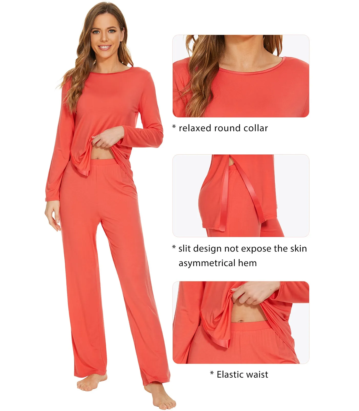 WiWi Bamboo Pajamas Set for Women Long Sleeve Sleepwear