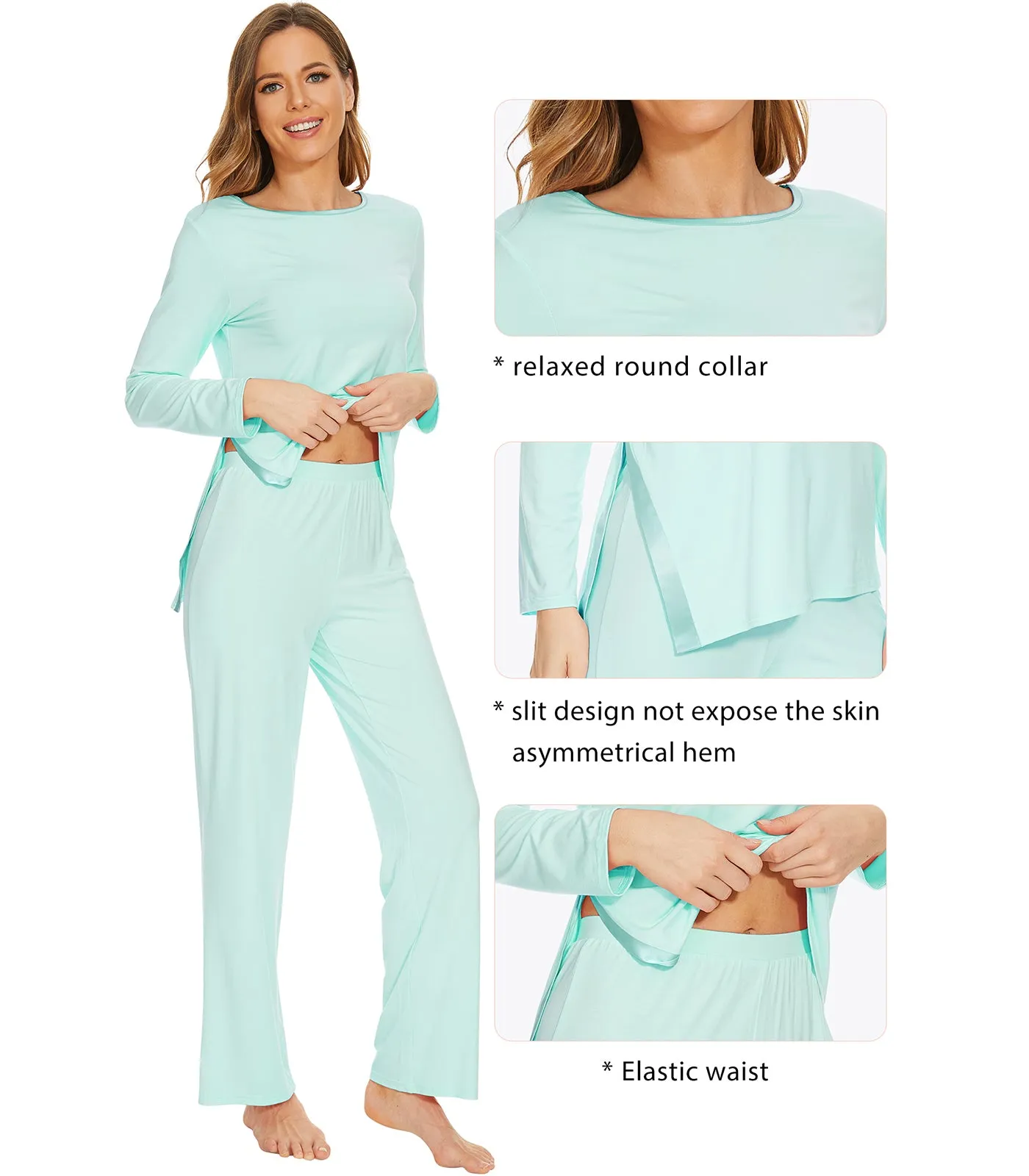 WiWi Bamboo Pajamas Set for Women Long Sleeve Sleepwear