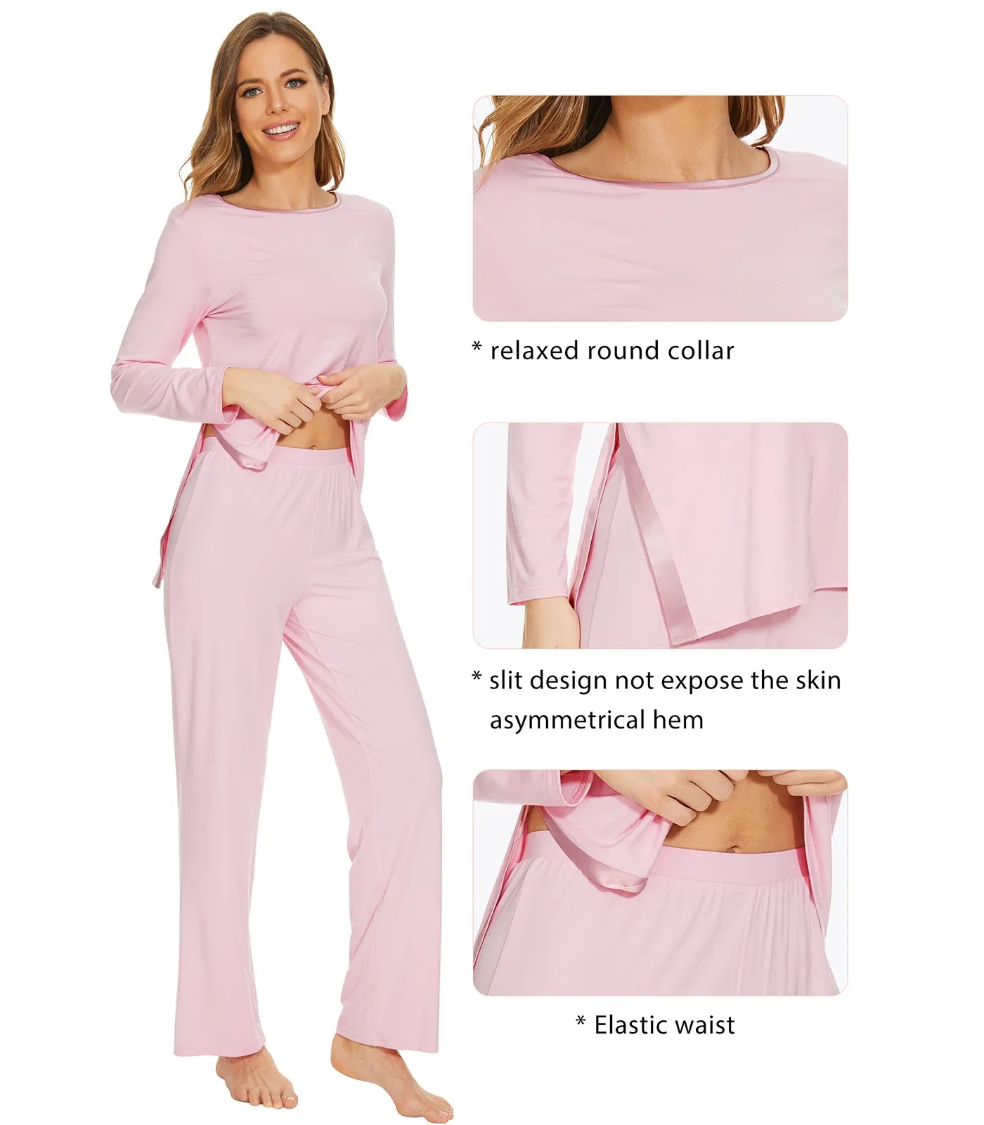 WiWi Bamboo Pajamas Set for Women Long Sleeve Sleepwear