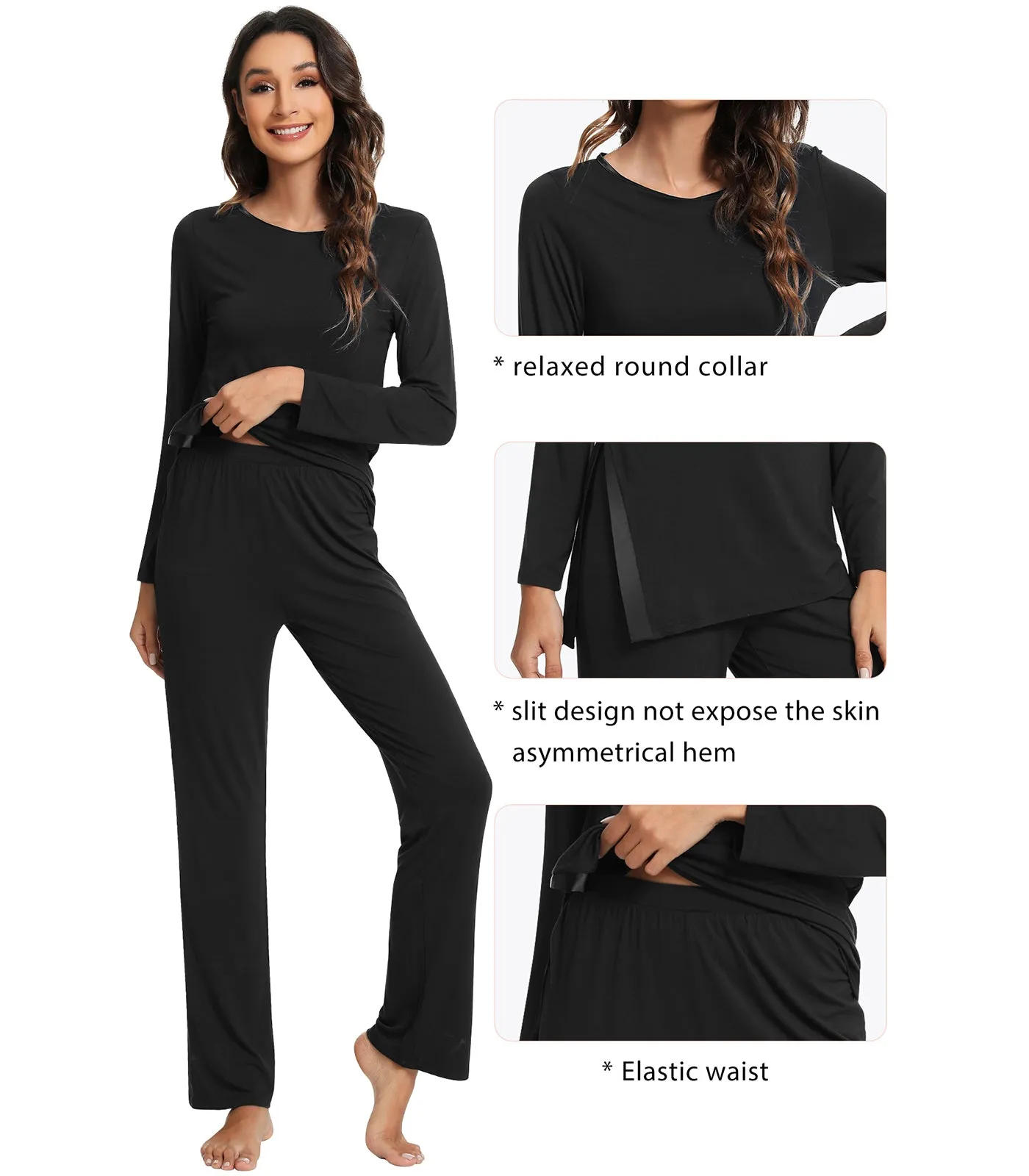 WiWi Bamboo Pajamas Set for Women Long Sleeve Sleepwear