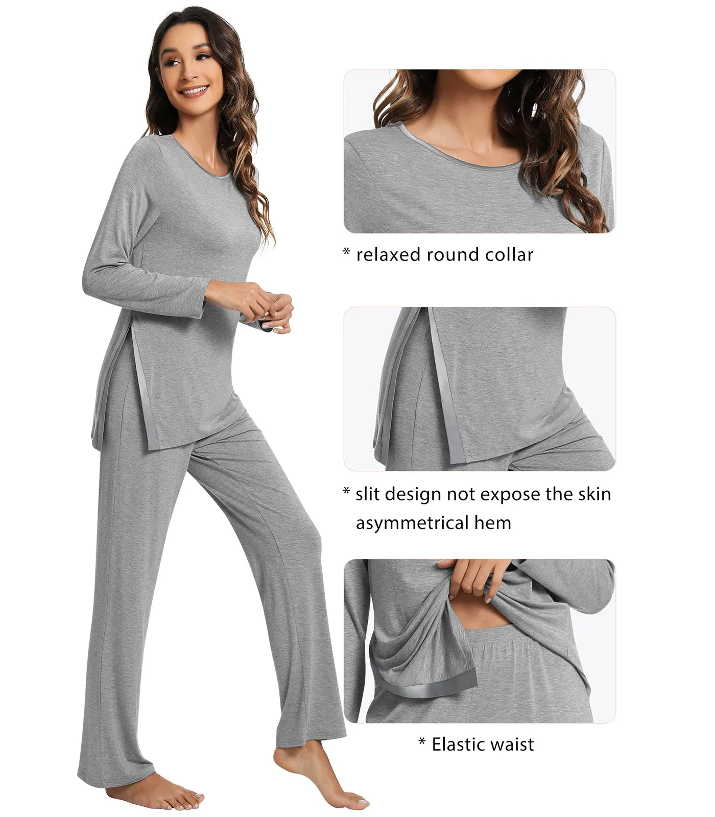 WiWi Bamboo Pajamas Set for Women Long Sleeve Sleepwear