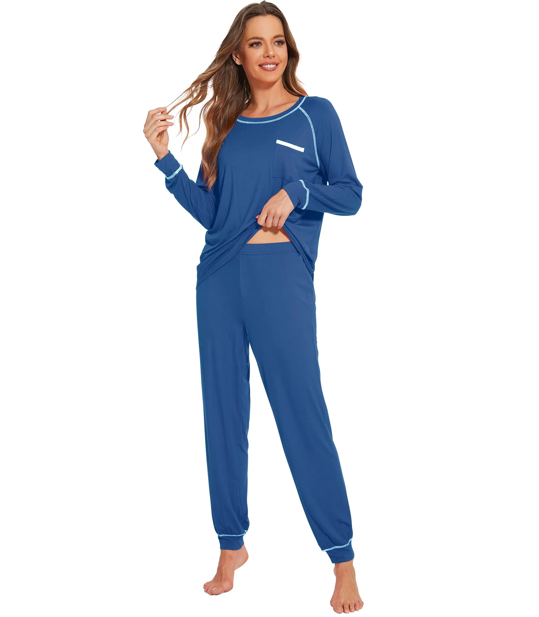 WiWi Bamboo Pajamas Set Long Sleeve Sleepwear Jogger Pants
