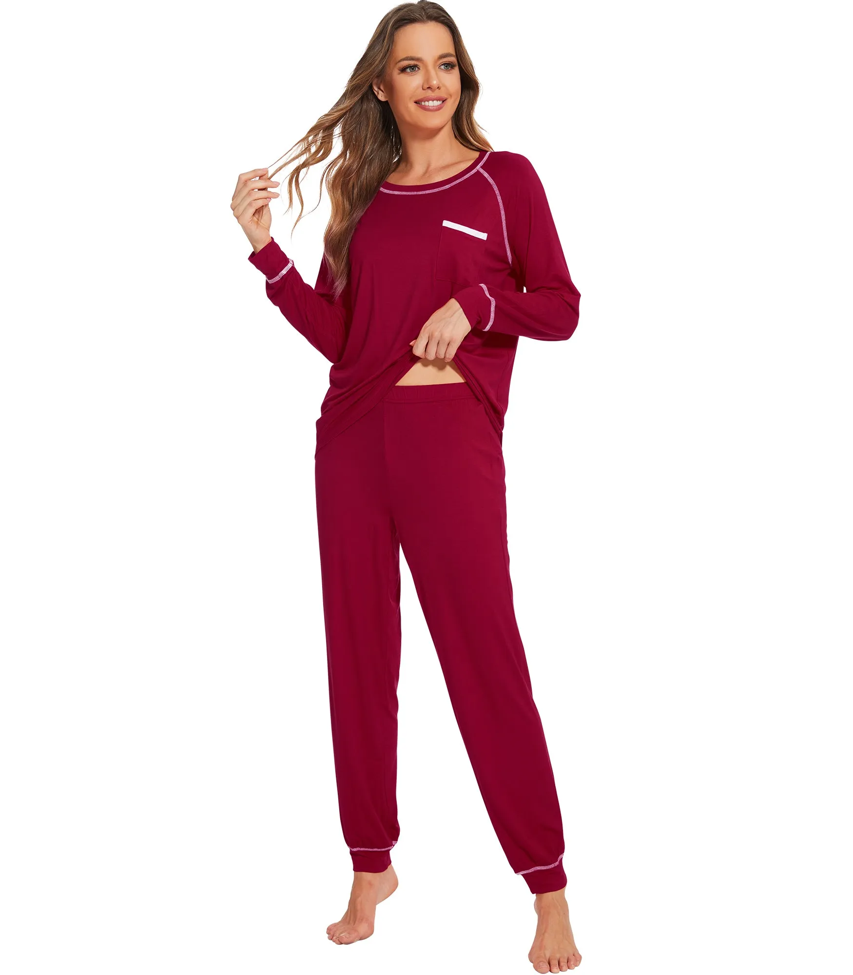 WiWi Bamboo Pajamas Set Long Sleeve Sleepwear Jogger Pants