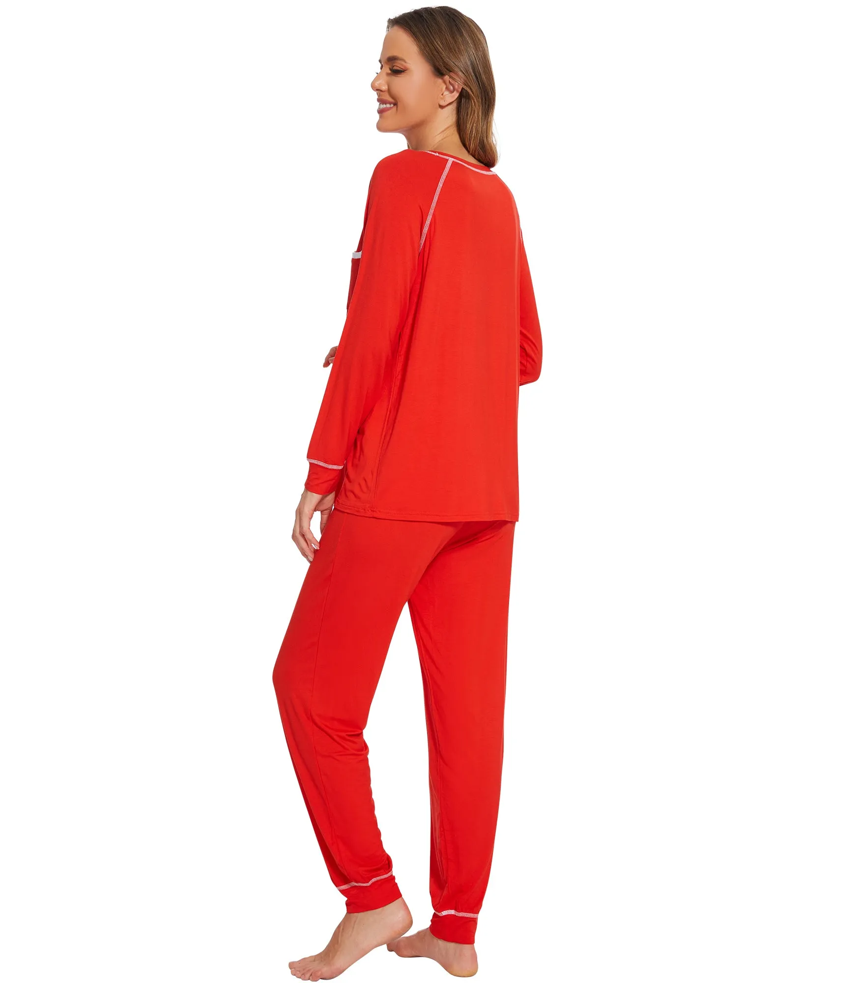 WiWi Bamboo Pajamas Set Long Sleeve Sleepwear Jogger Pants