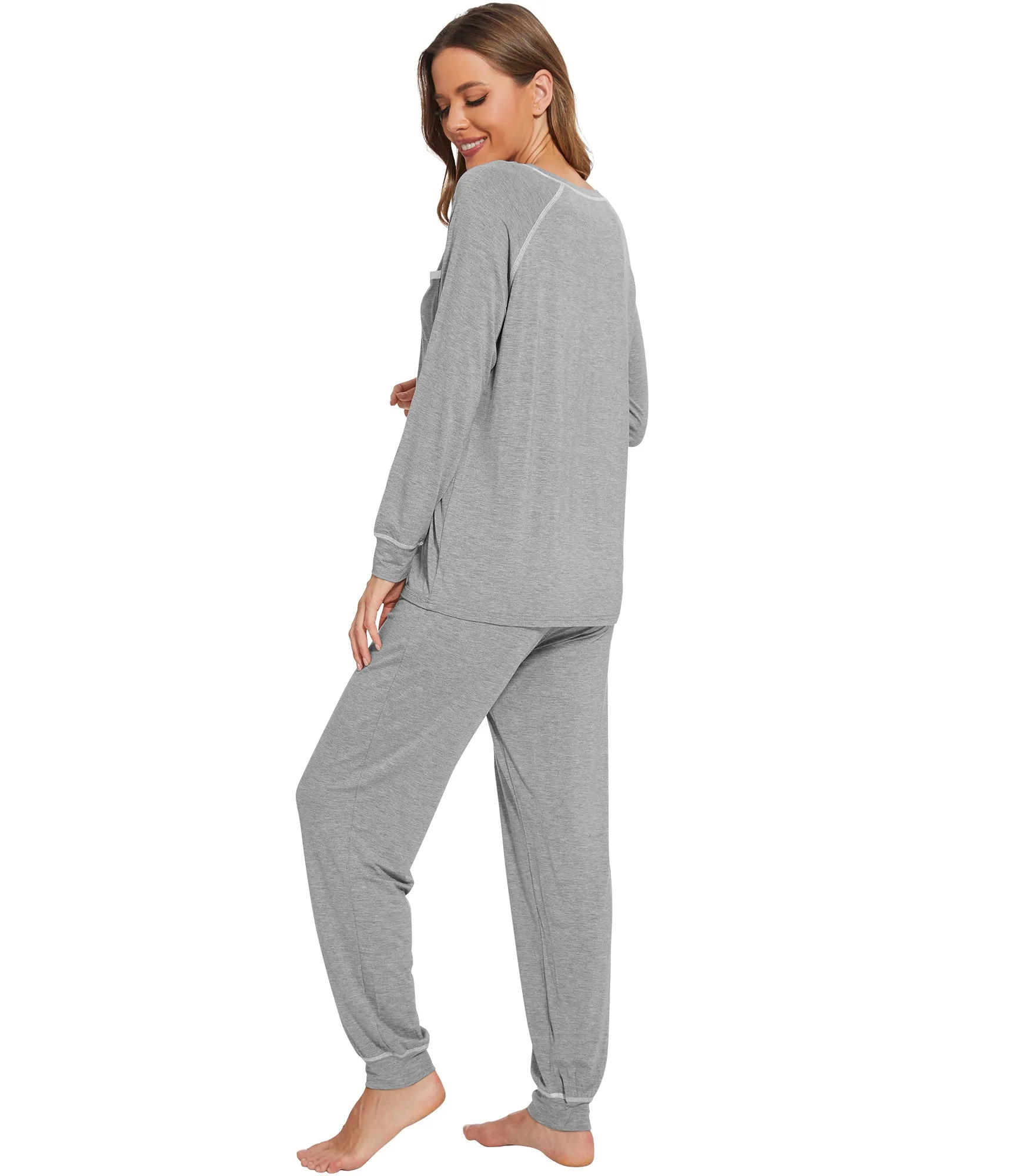 WiWi Bamboo Pajamas Set Long Sleeve Sleepwear Jogger Pants