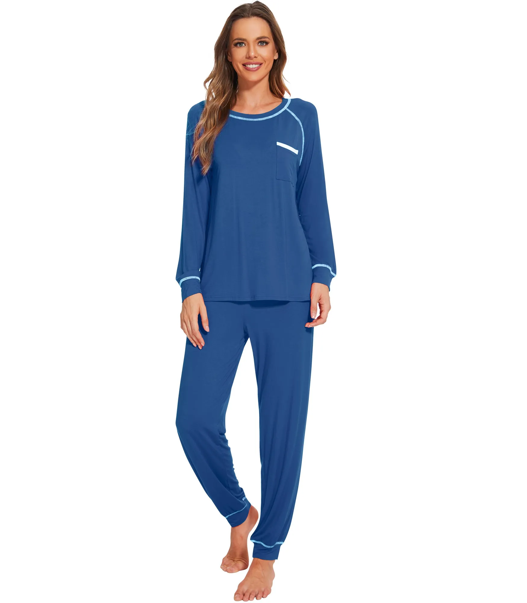 WiWi Bamboo Pajamas Set Long Sleeve Sleepwear Jogger Pants