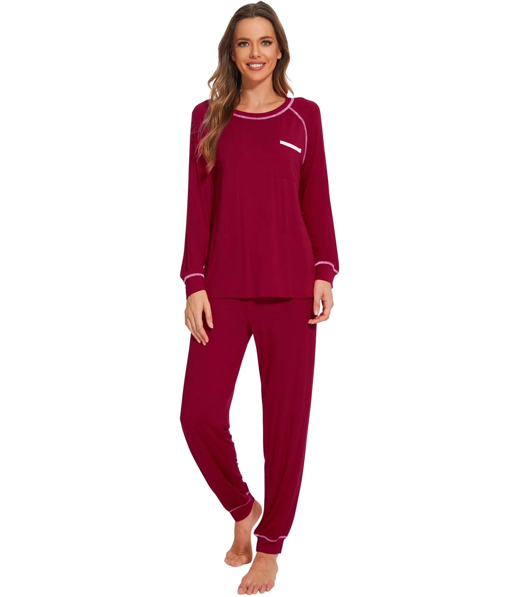 WiWi Bamboo Pajamas Set Long Sleeve Sleepwear Jogger Pants