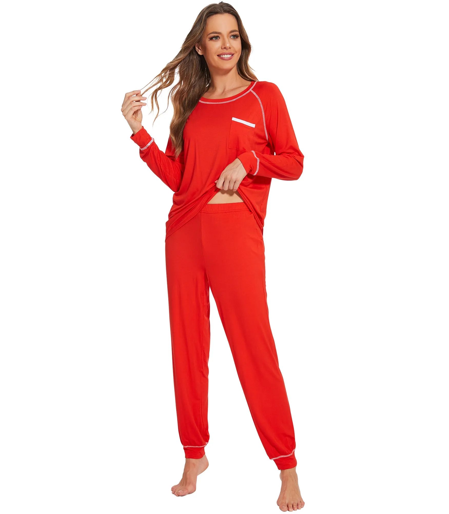 WiWi Bamboo Pajamas Set Long Sleeve Sleepwear Jogger Pants