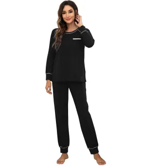 WiWi Bamboo Pajamas Set Long Sleeve Sleepwear Jogger Pants