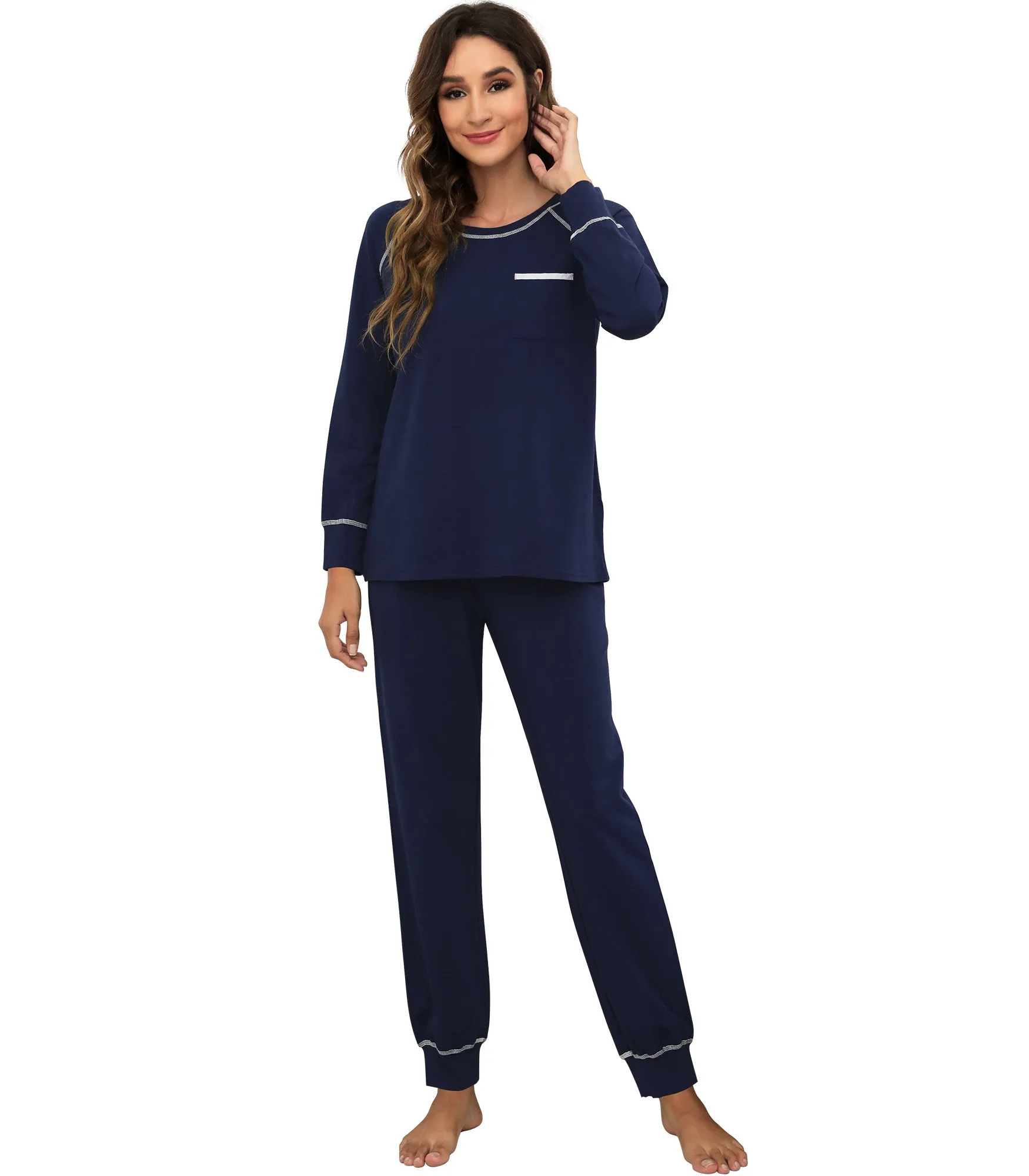 WiWi Bamboo Pajamas Set Long Sleeve Sleepwear Jogger Pants
