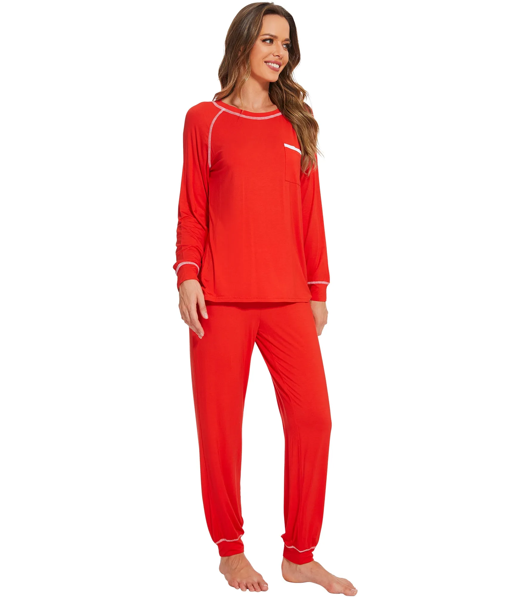 WiWi Bamboo Pajamas Set Long Sleeve Sleepwear Jogger Pants