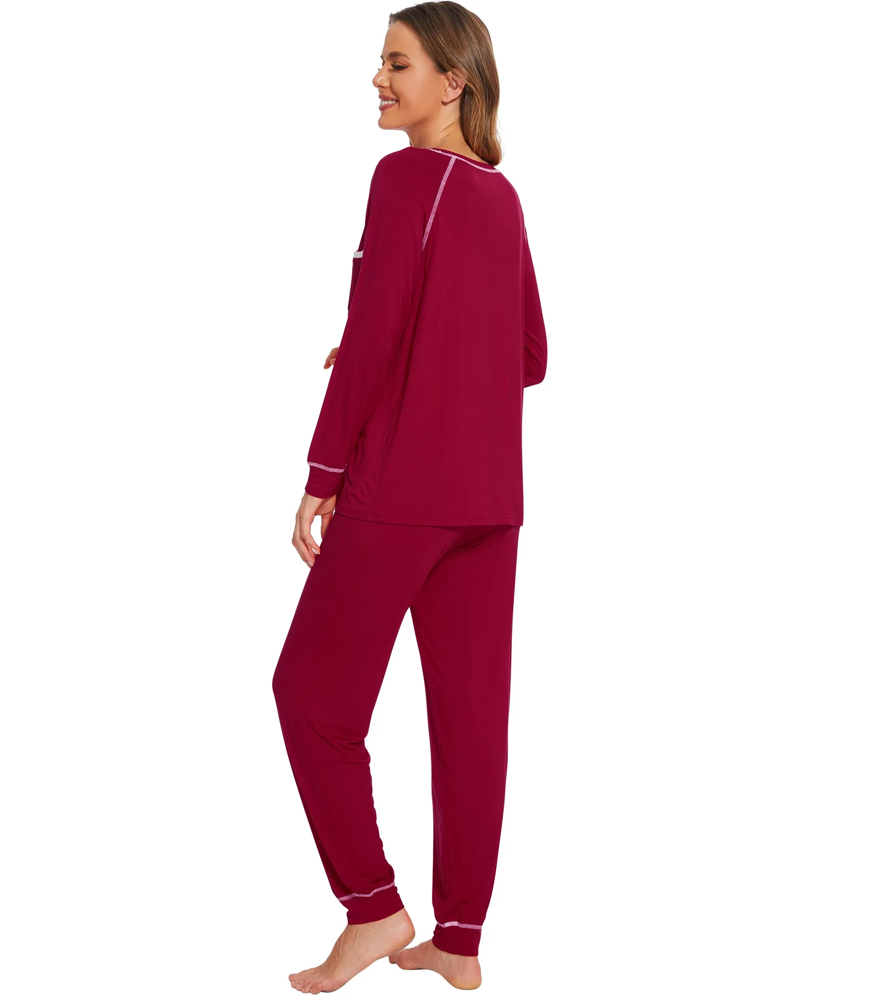 WiWi Bamboo Pajamas Set Long Sleeve Sleepwear Jogger Pants