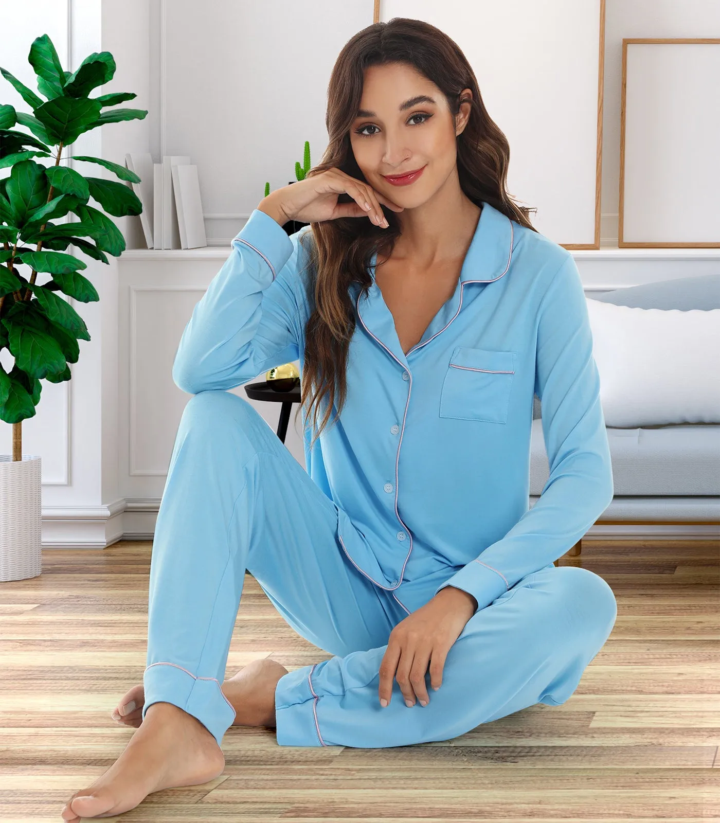 WiWi Pajamas Set Long Sleeve Nightwear Loungewear