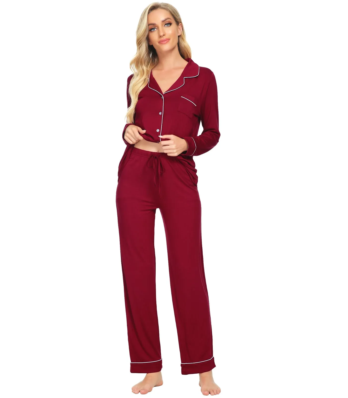 WiWi Pajamas Set Long Sleeve Nightwear Loungewear