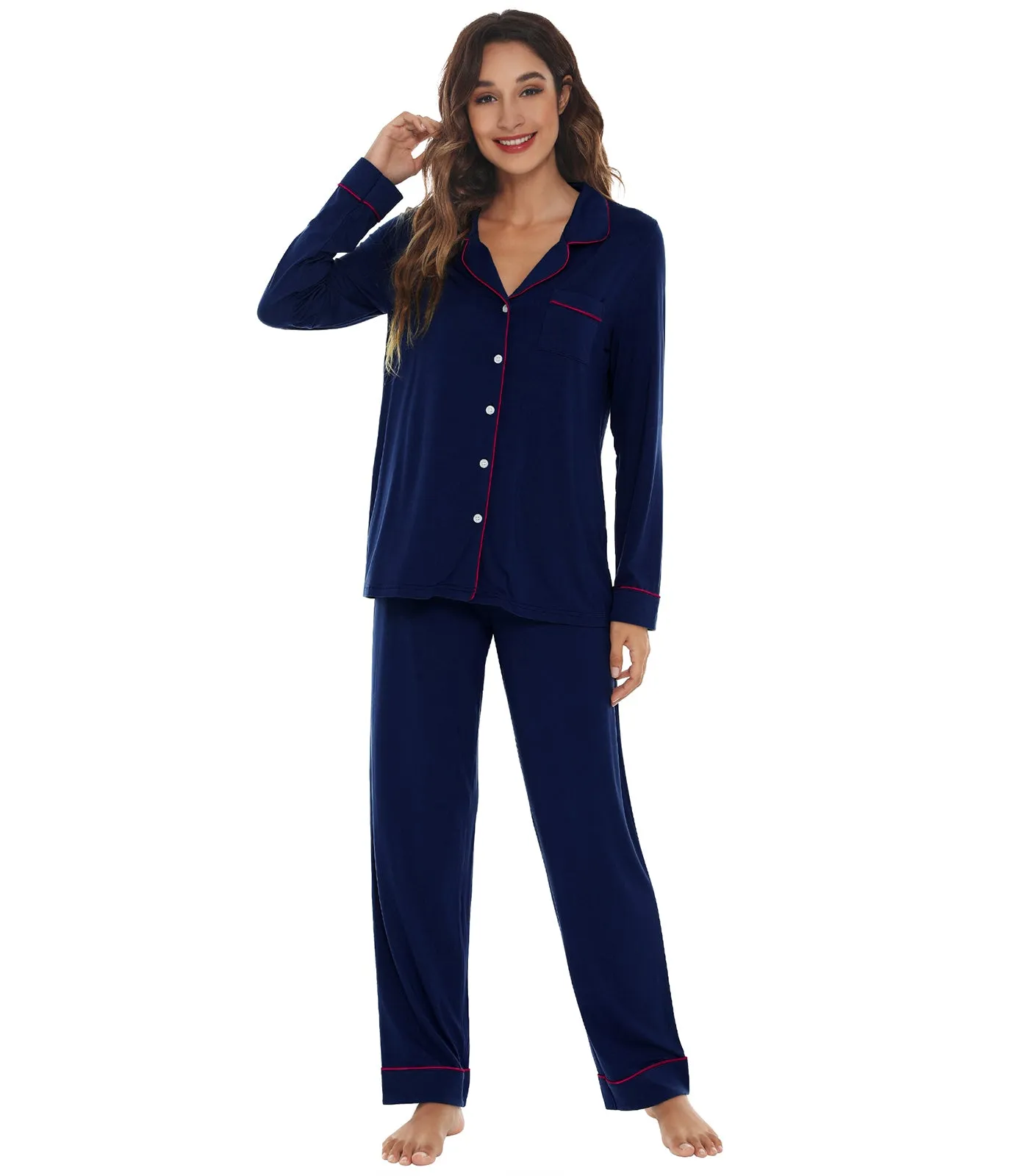 WiWi Pajamas Set Long Sleeve Nightwear Loungewear