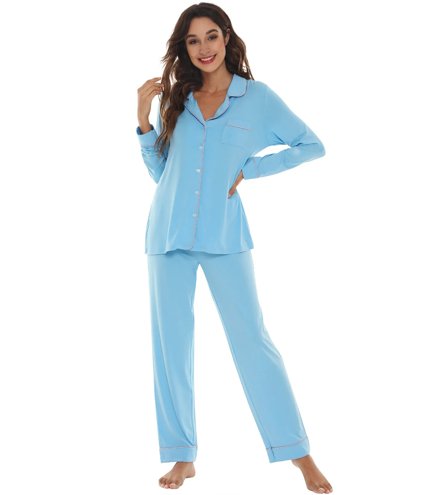 WiWi Pajamas Set Long Sleeve Nightwear Loungewear