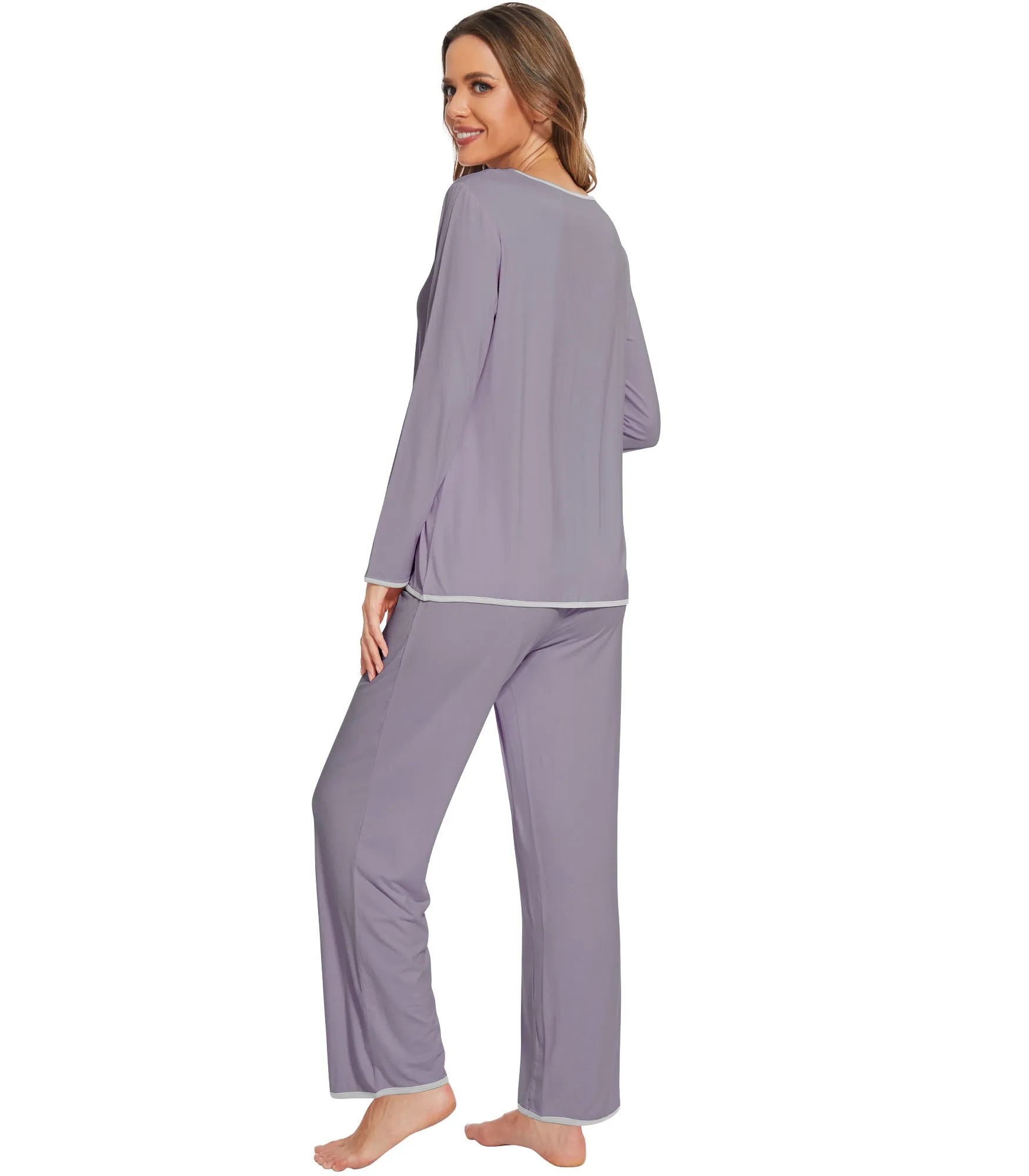 WiWi Soft Long Sleeve Bamboo Pajamas Set for Women