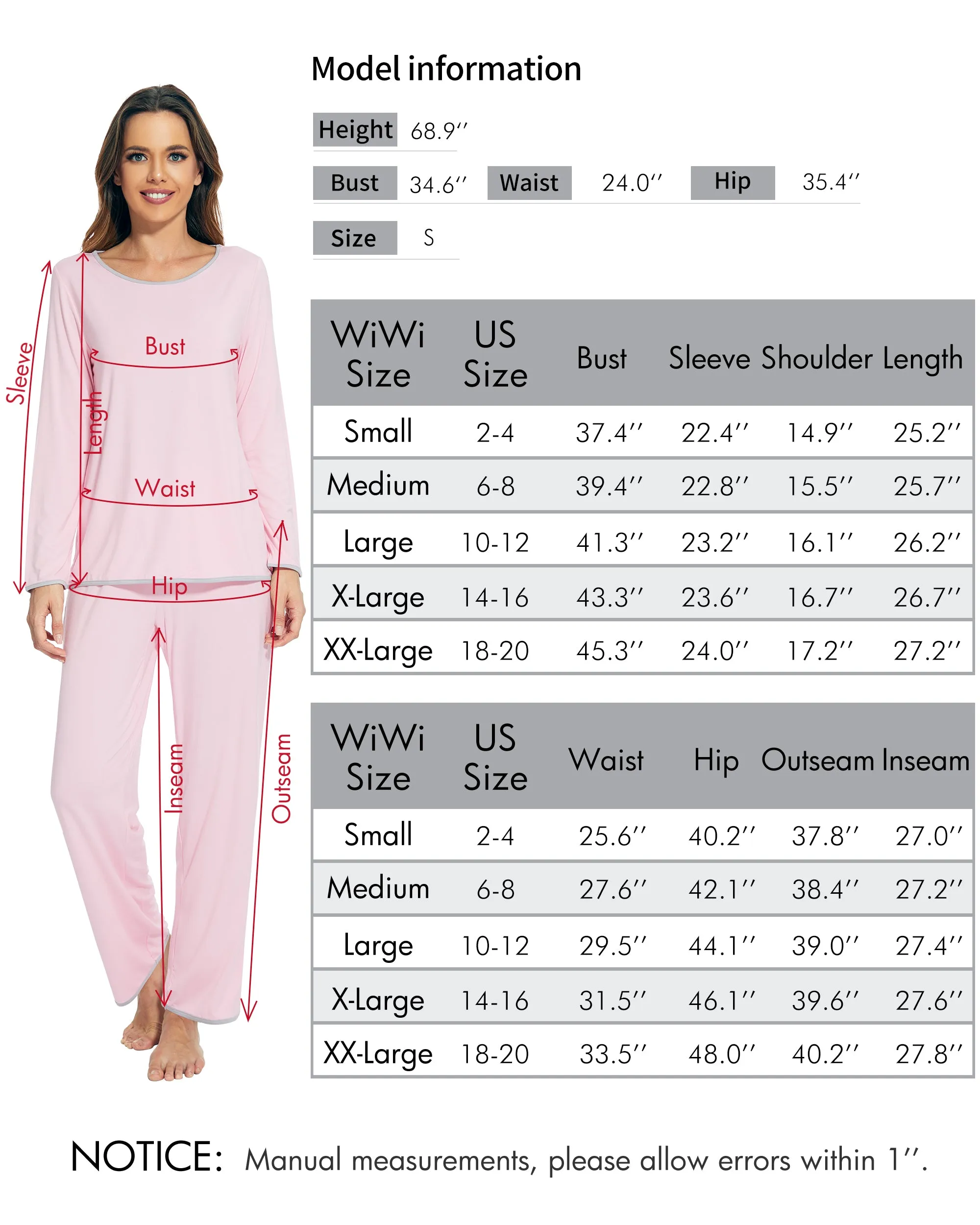 WiWi Soft Long Sleeve Bamboo Pajamas Set for Women