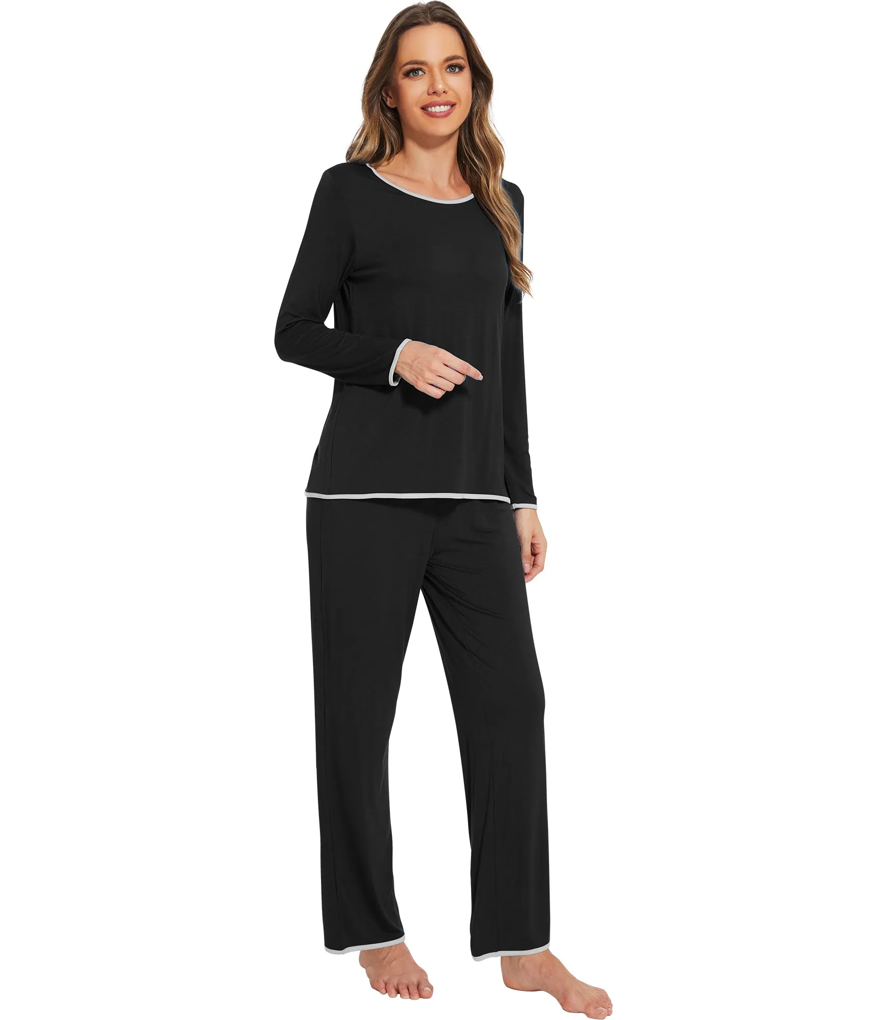 WiWi Soft Long Sleeve Bamboo Pajamas Set for Women
