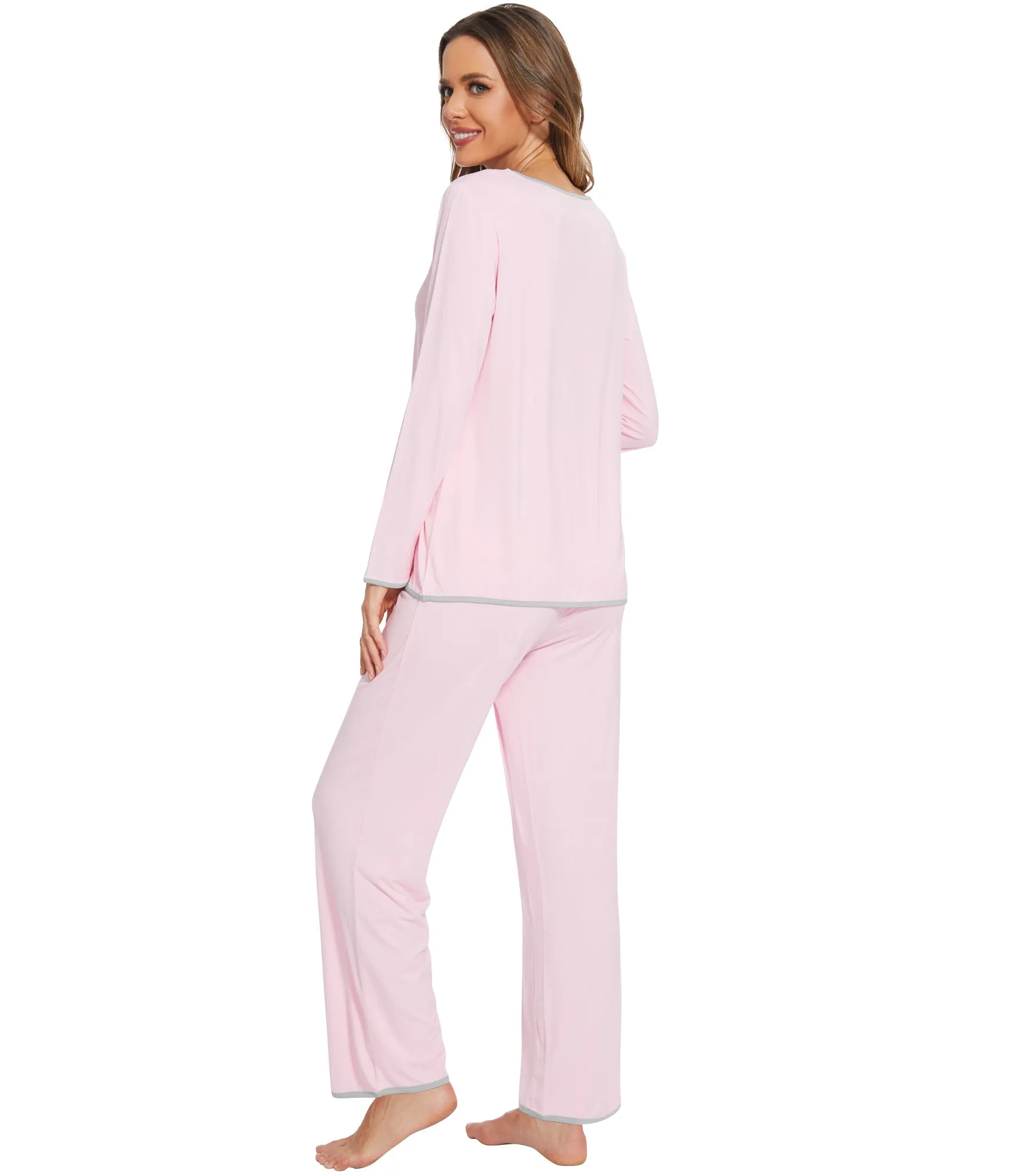 WiWi Soft Long Sleeve Bamboo Pajamas Set for Women
