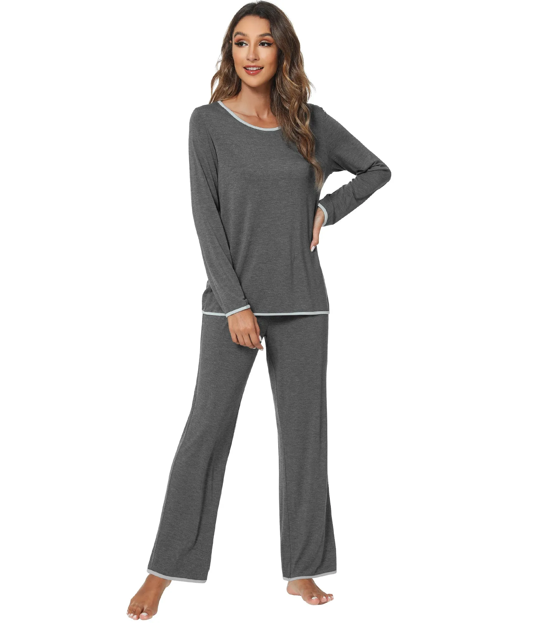 WiWi Soft Long Sleeve Bamboo Pajamas Set for Women
