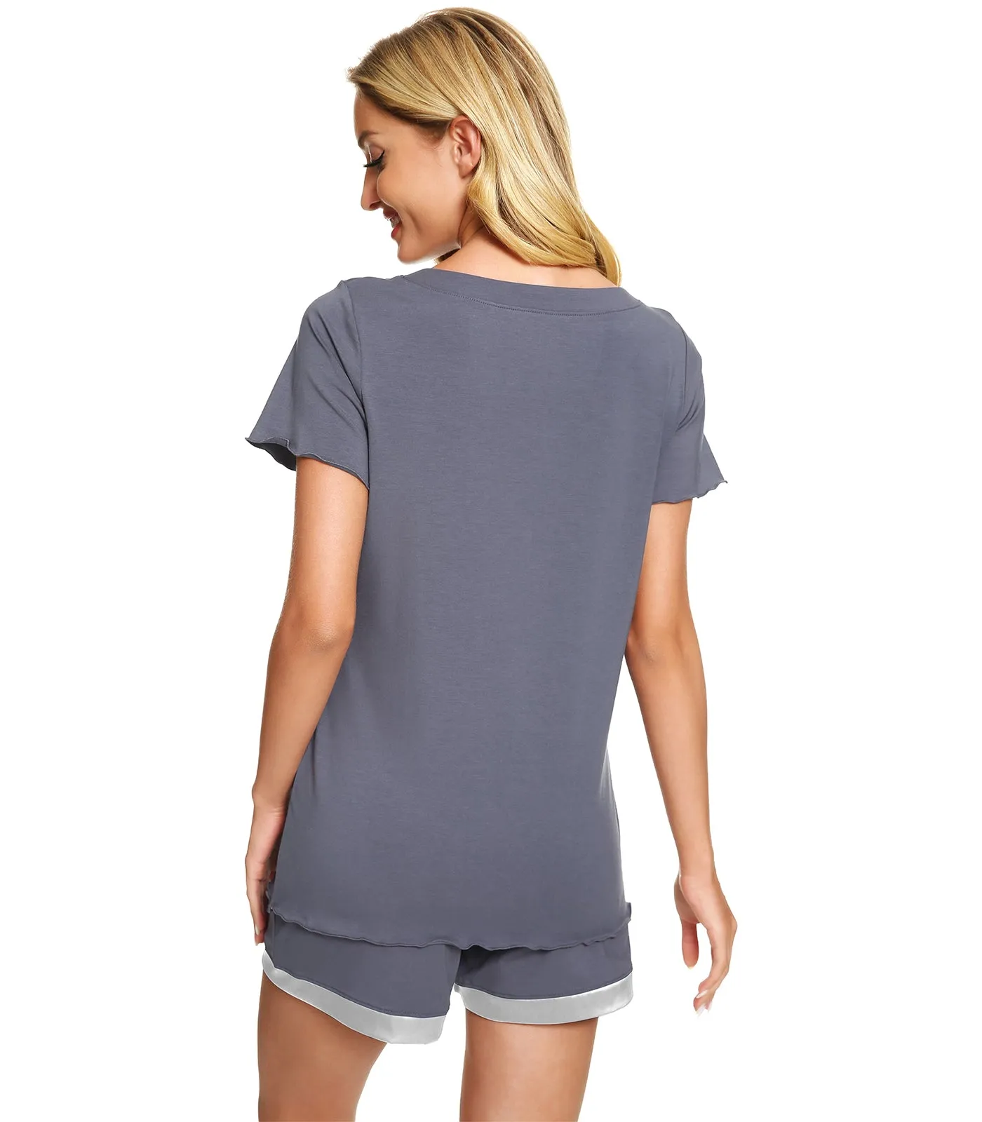 WiWi Women's Cute V-Neck Bamboo Pajamas Set