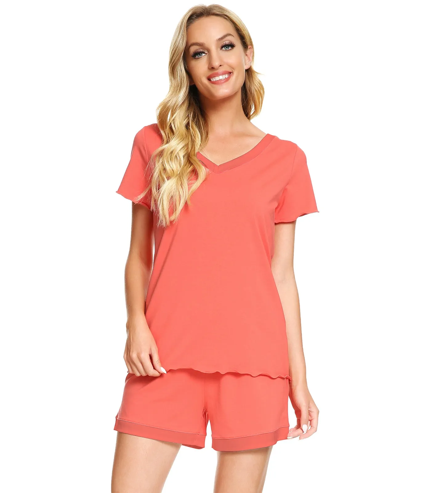 WiWi Women's Cute V-Neck Bamboo Pajamas Set