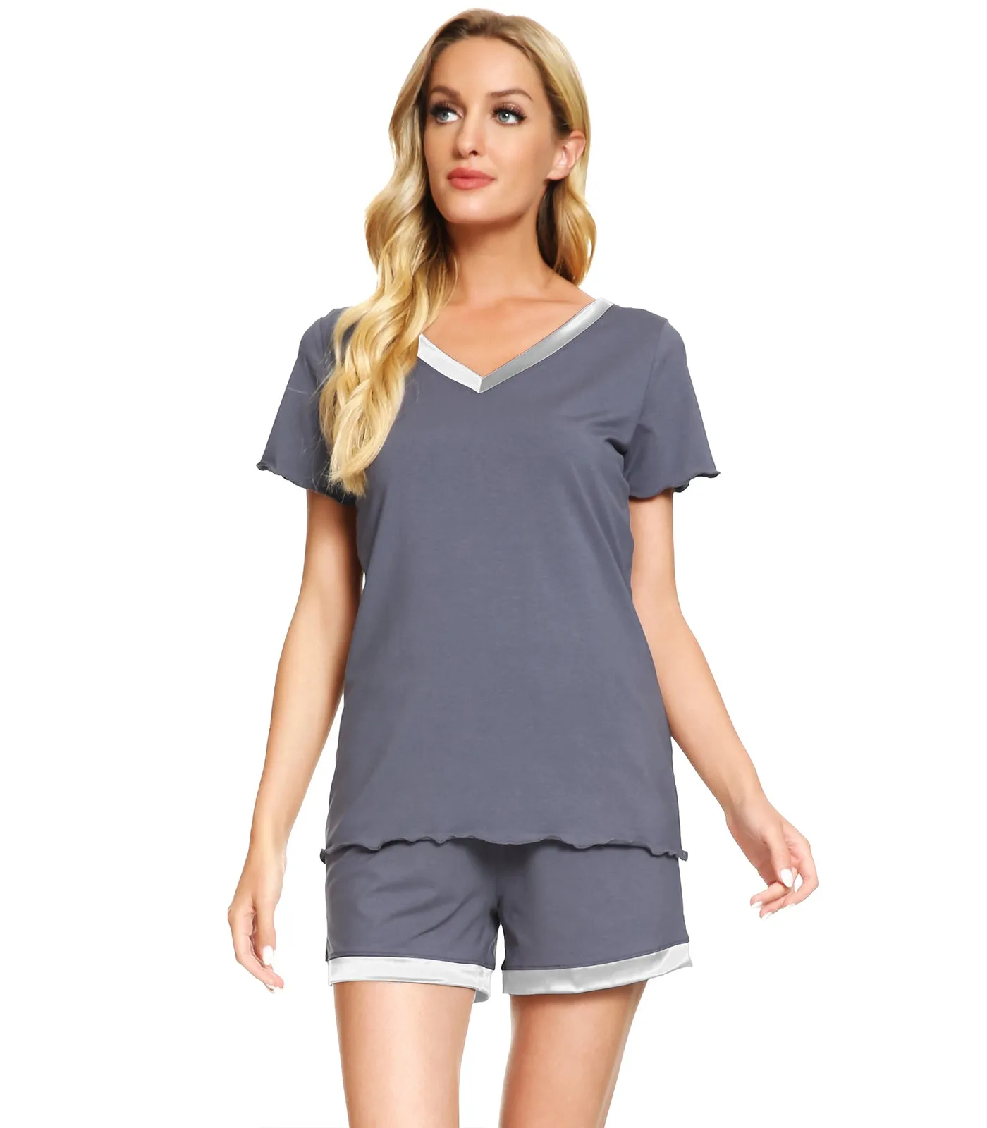 WiWi Women's Cute V-Neck Bamboo Pajamas Set