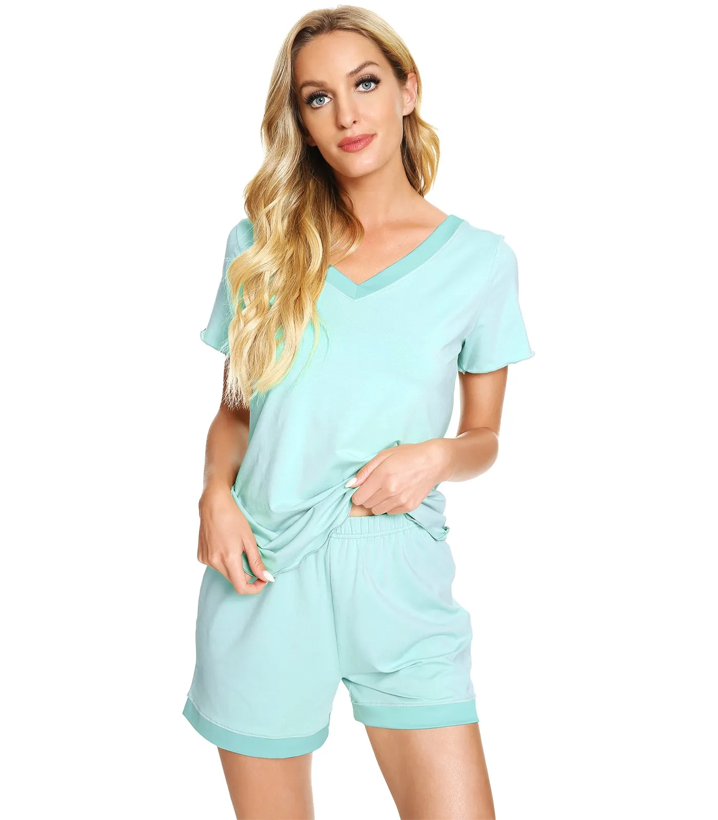 WiWi Women's Cute V-Neck Bamboo Pajamas Set