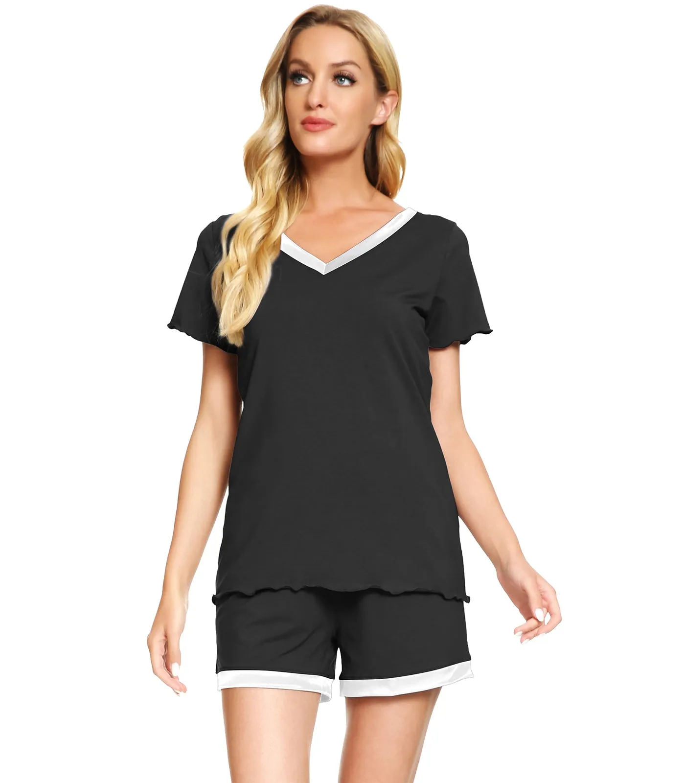 WiWi Women's Cute V-Neck Bamboo Pajamas Set