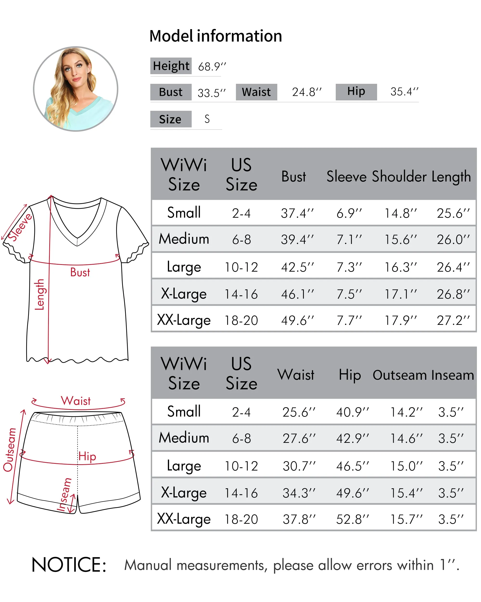 WiWi Women's Cute V-Neck Bamboo Pajamas Set