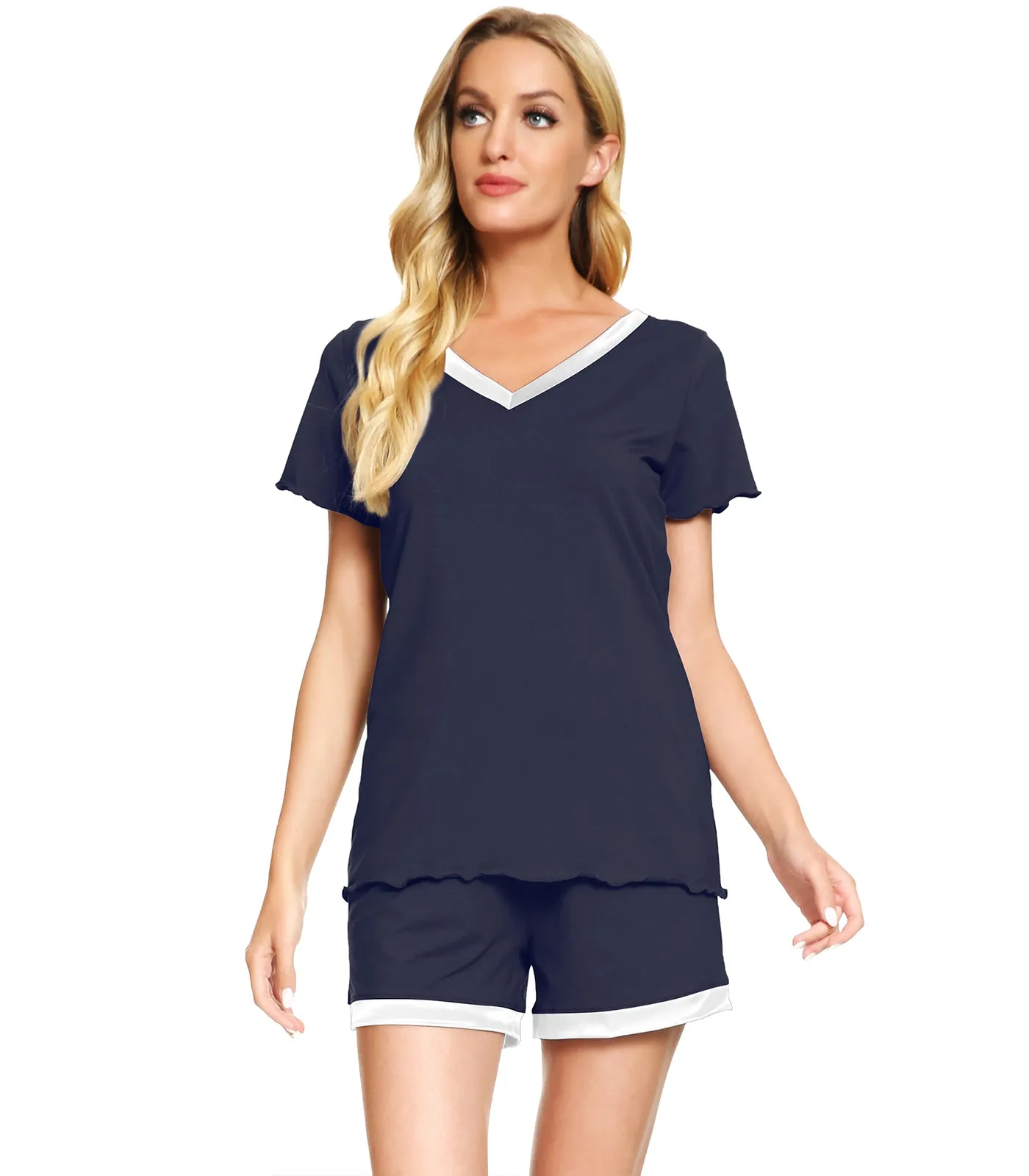 WiWi Women's Cute V-Neck Bamboo Pajamas Set