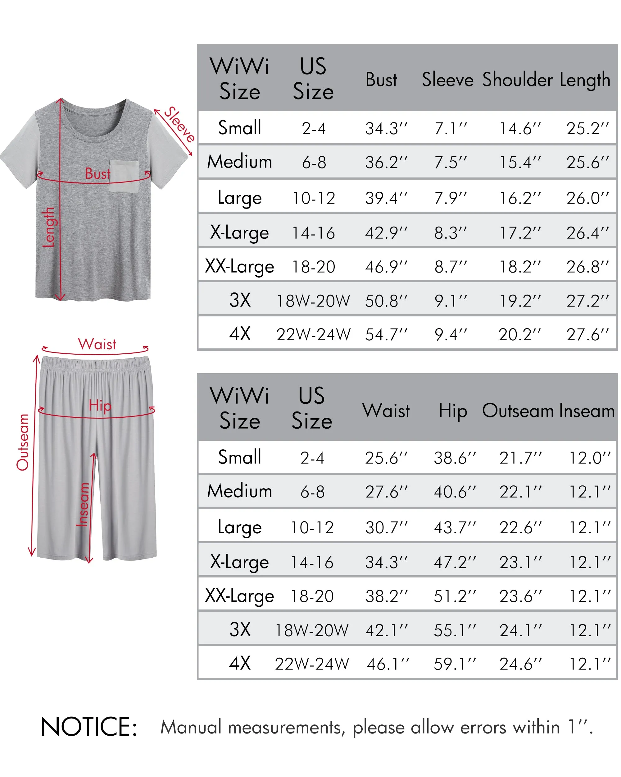 WiWi Womens Pajamas Set Plus Size Pjs Loungewear