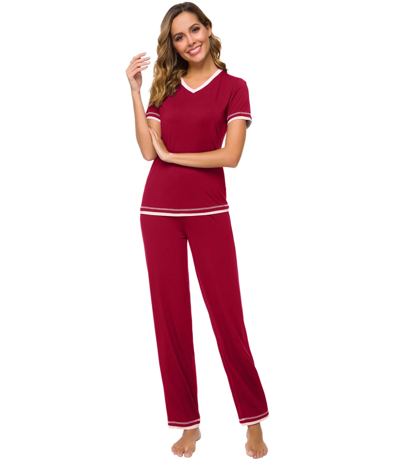 WiWi Womens Short Sleeves Pajamas Set