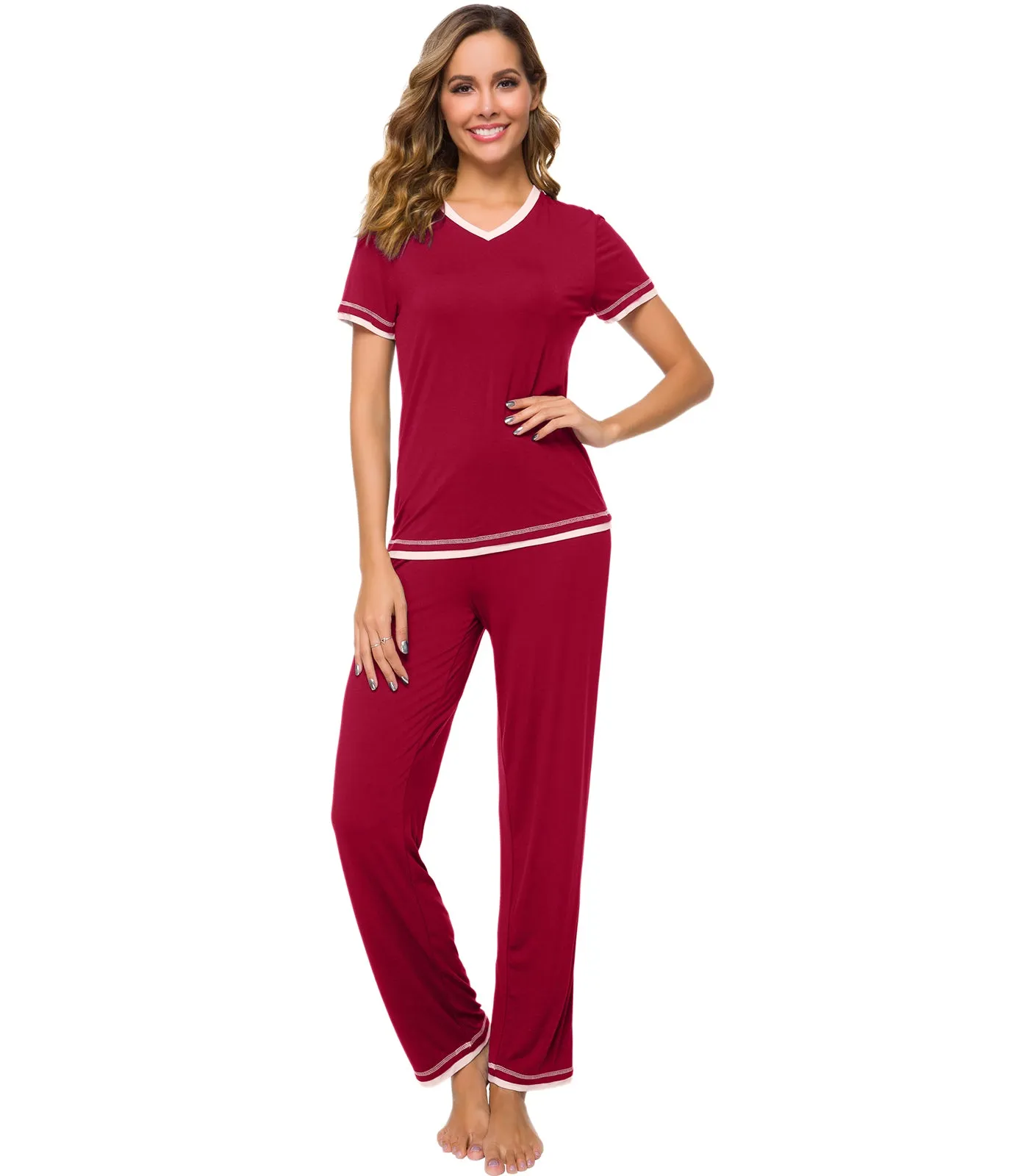 WiWi Womens Short Sleeves Pajamas Set