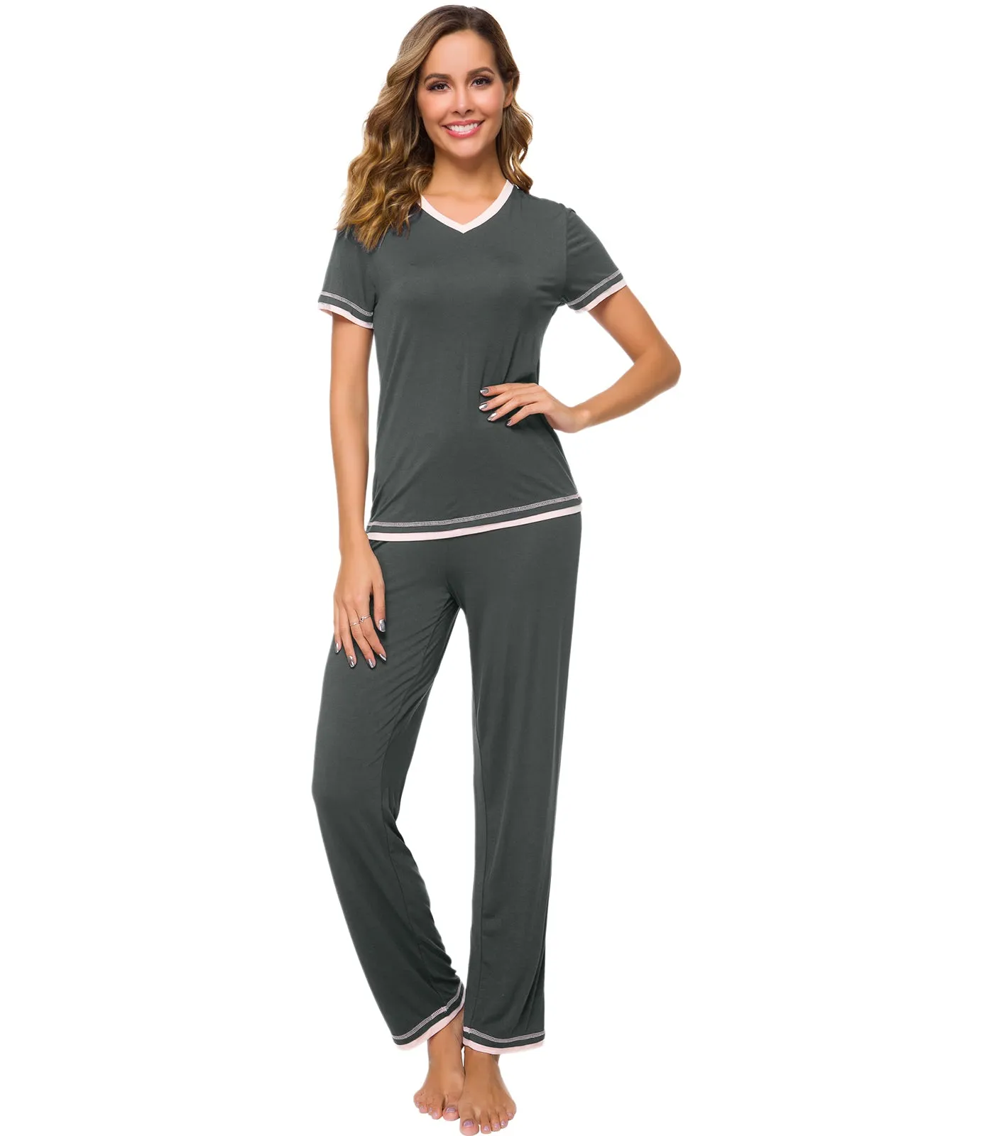 WiWi Womens Short Sleeves Pajamas Set