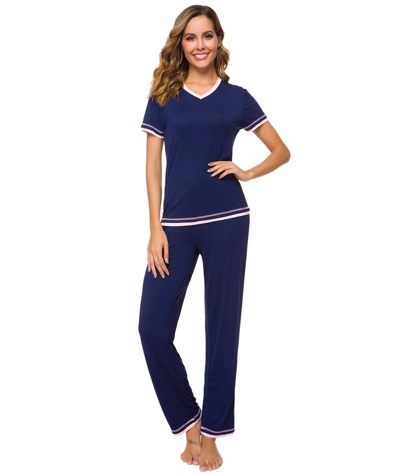 WiWi Womens Short Sleeves Pajamas Set