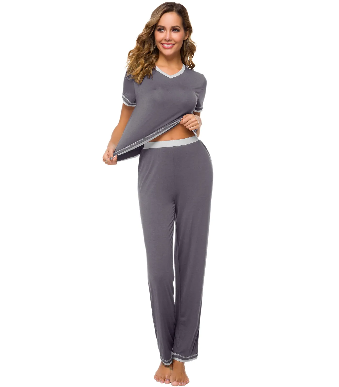 WiWi Womens Short Sleeves Pajamas Set
