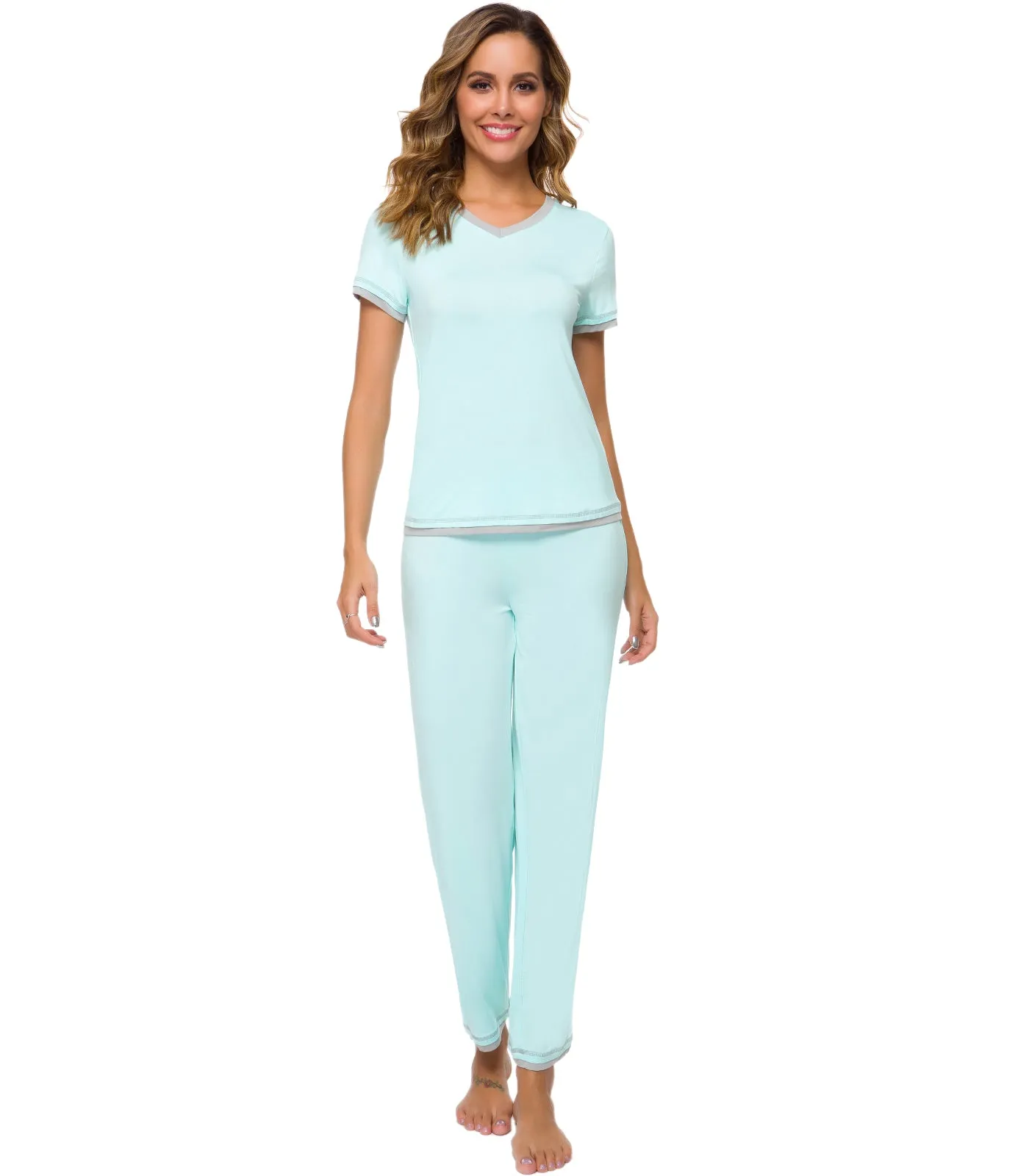 WiWi Womens Short Sleeves Pajamas Set