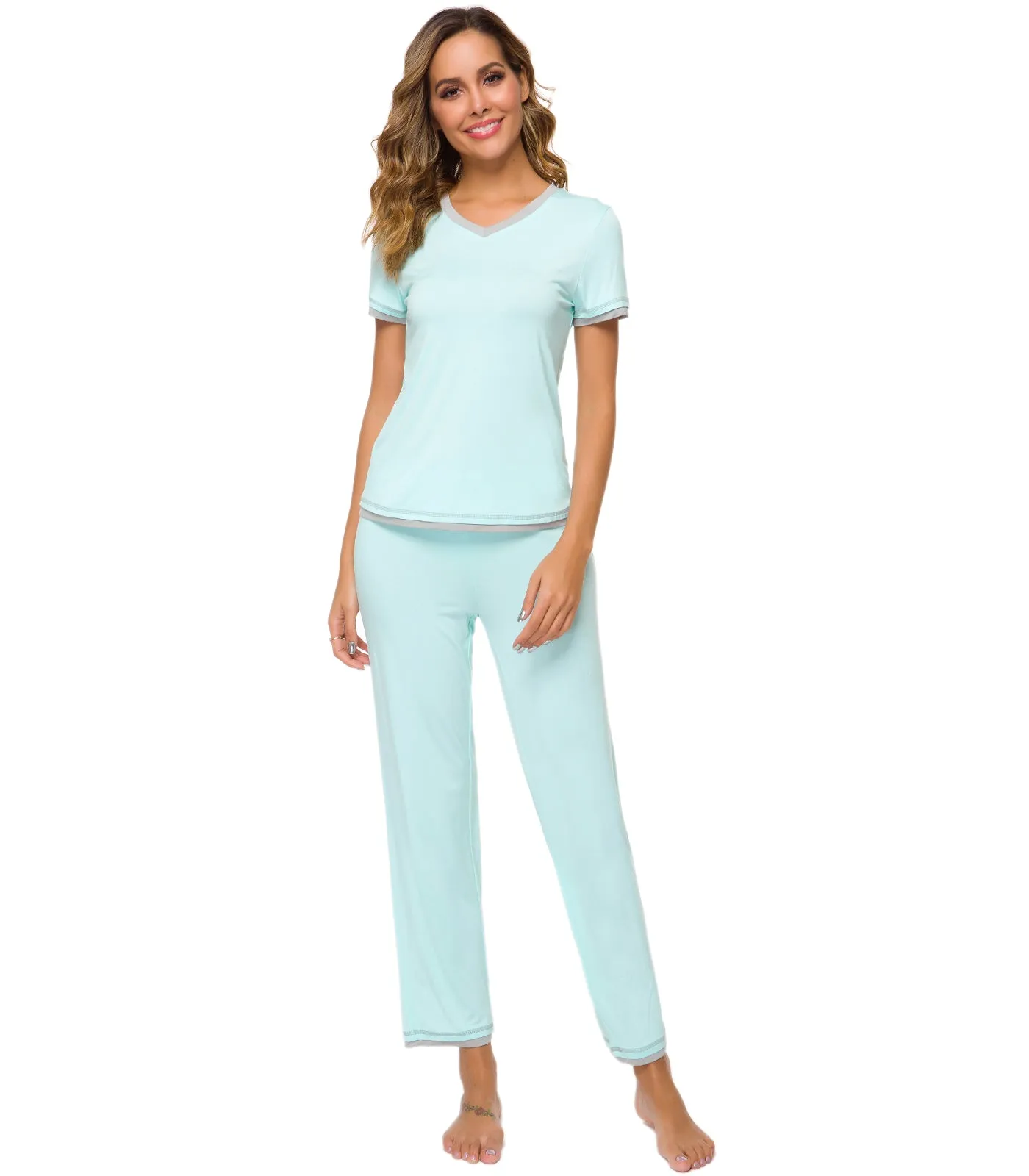 WiWi Womens Short Sleeves Pajamas Set