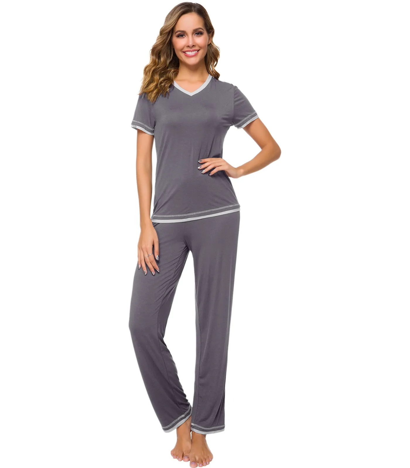WiWi Womens Short Sleeves Pajamas Set
