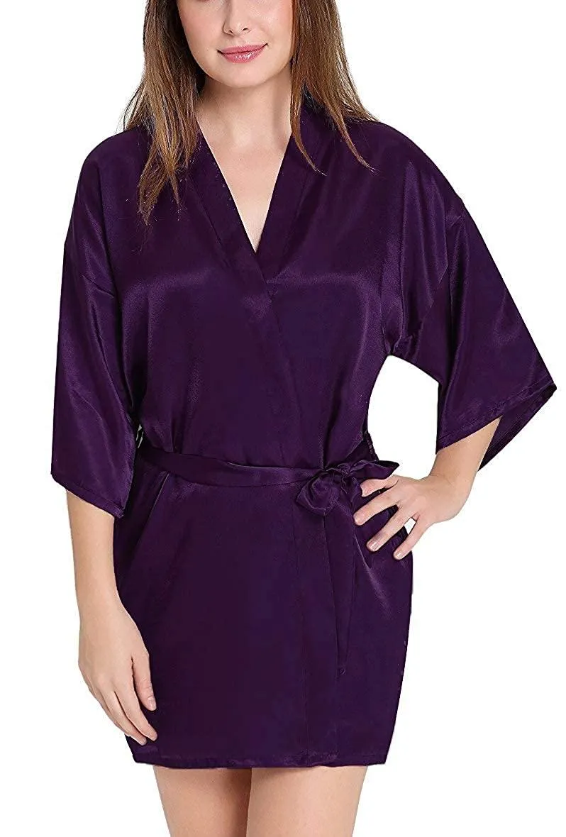 Women Satin Babydoll Belted Kimono Robe