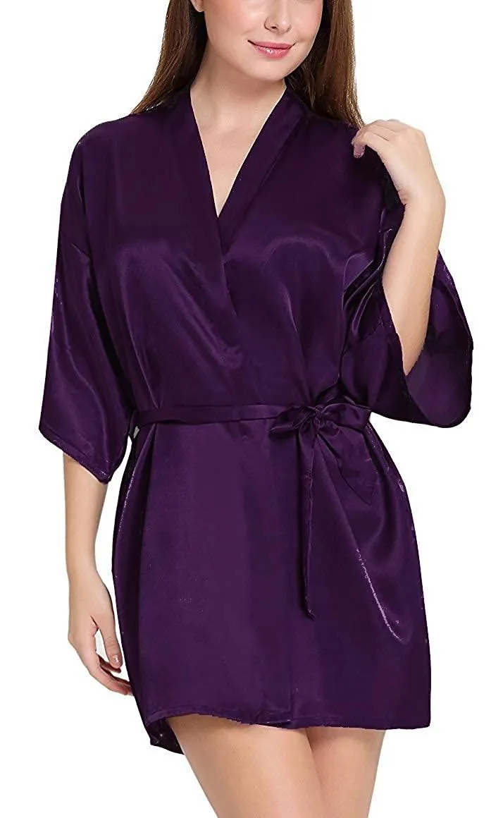 Women Satin Babydoll Belted Kimono Robe