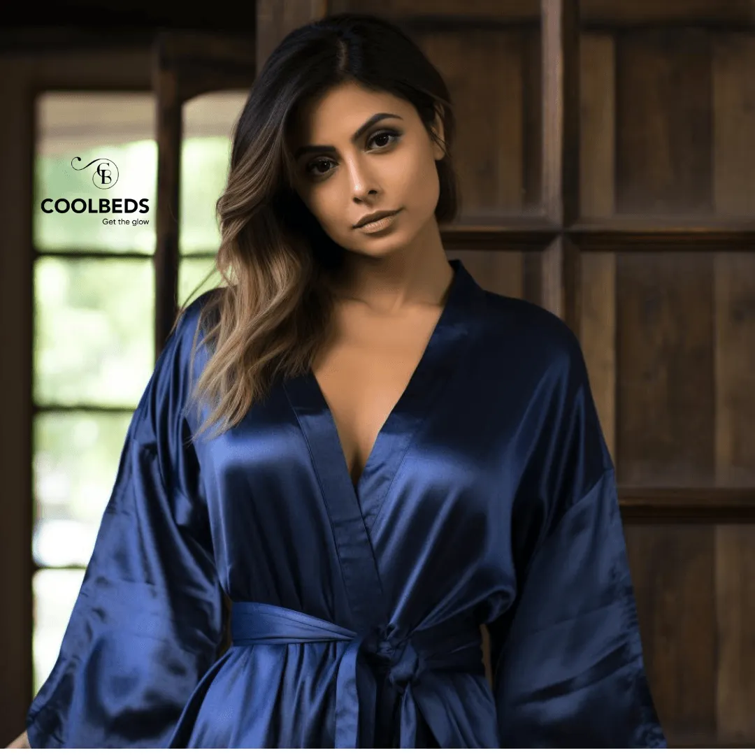 Women Satin Babydoll Belted Kimono Robe