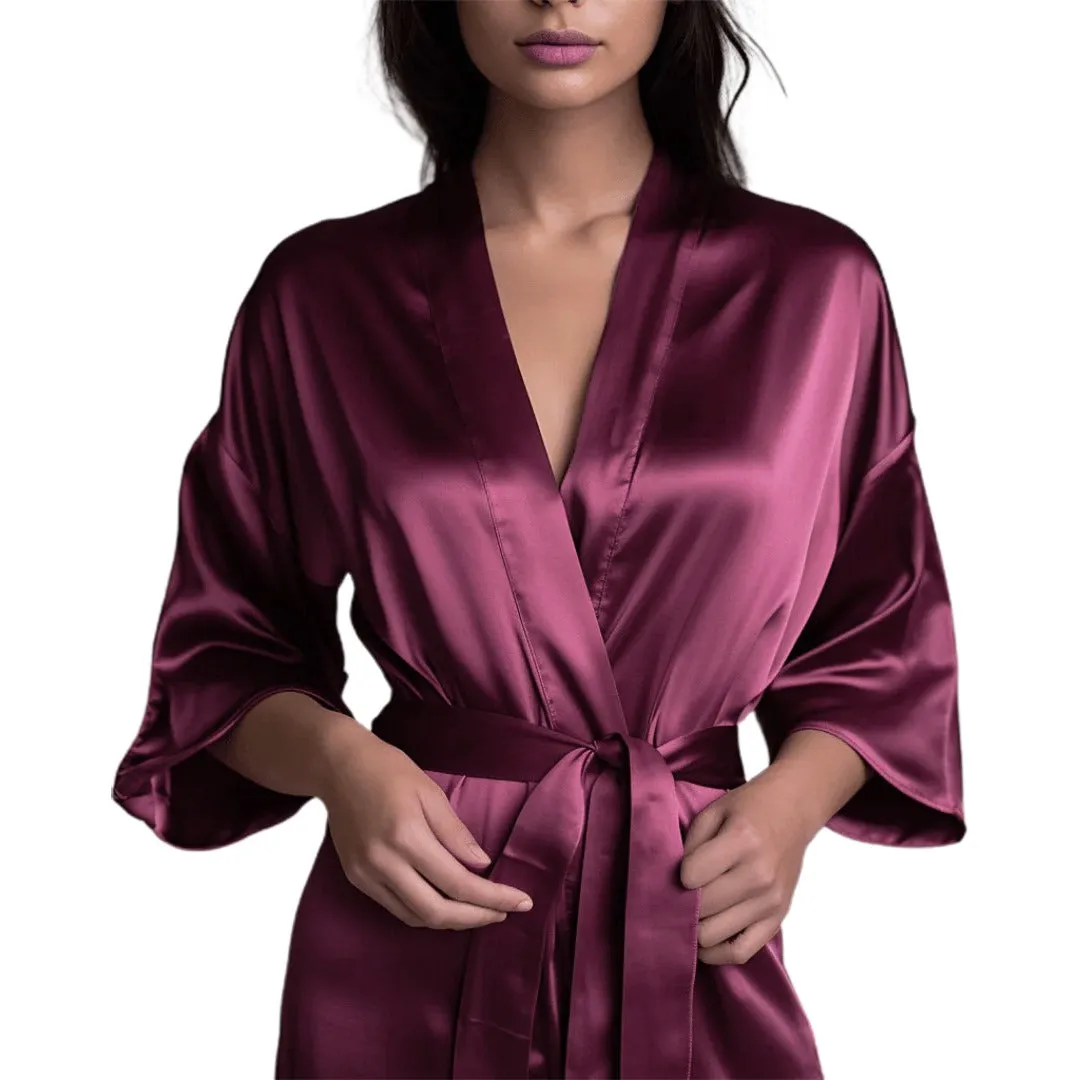 Women Satin Babydoll Belted Kimono Robe