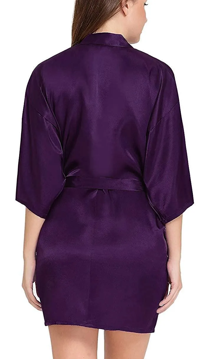 Women Satin Babydoll Belted Kimono Robe