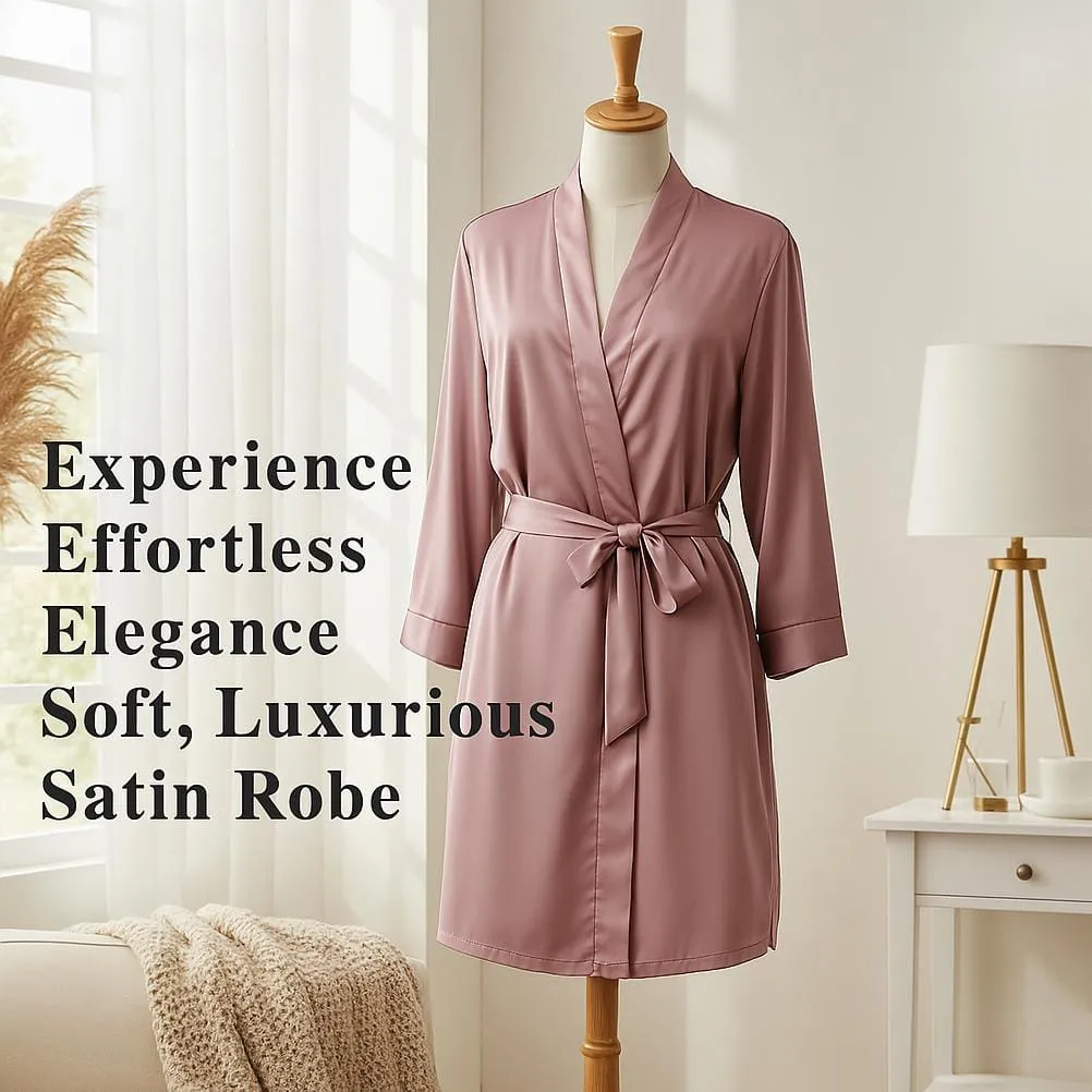 Women Satin Babydoll Belted Kimono Robe