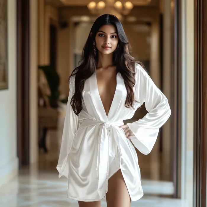 Women Satin Babydoll Belted Kimono Robe