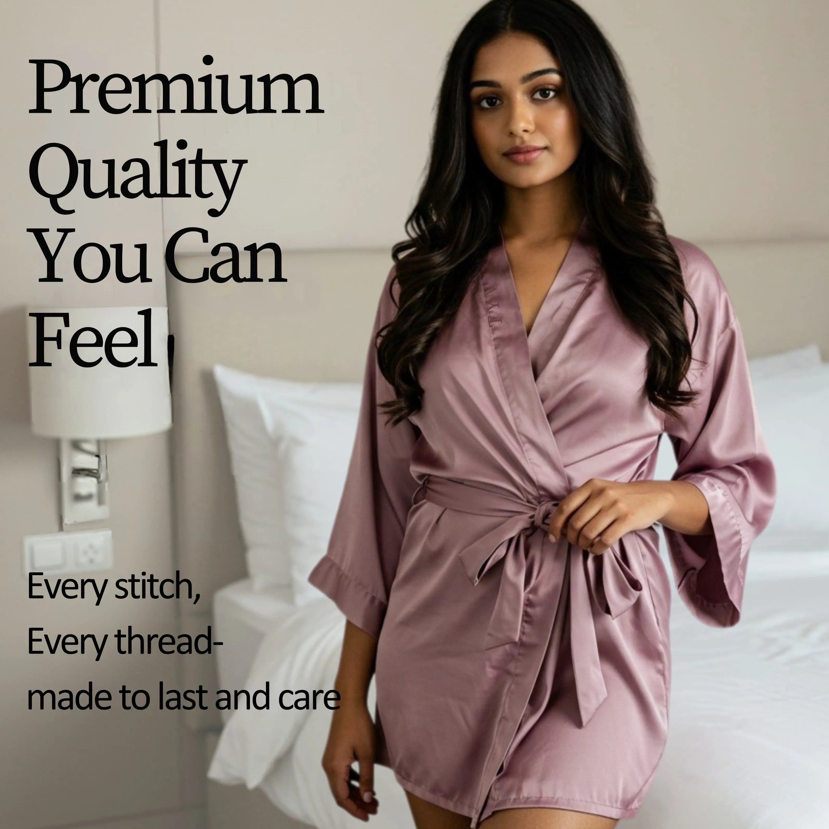Women Satin Babydoll Belted Kimono Robe
