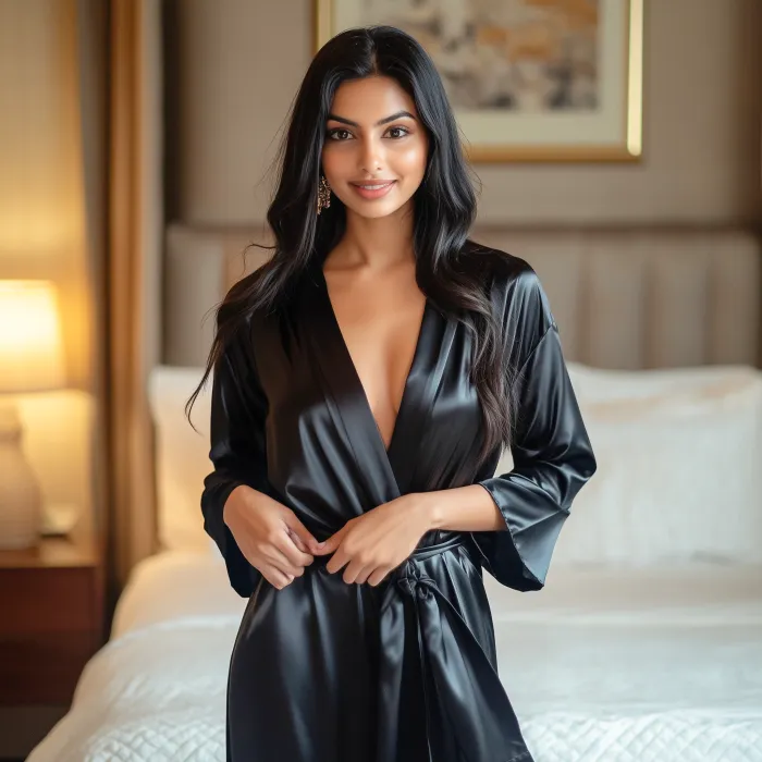 Women Satin Babydoll Belted Kimono Robe